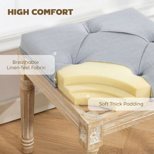 HOMCOM Vintage Foot Stool, Tufted Square Footrest with Wood Legs, Light Grey