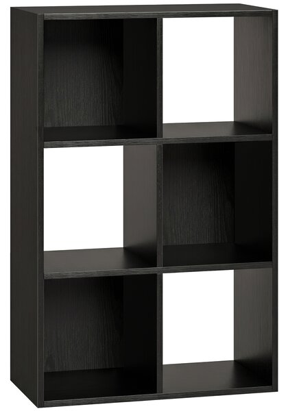 HOMCOM Industrial Style Storage Shelf, Bookcase, Bookshelf with 6 Compartments, for Living Room, Home Study, Black Wood Effect
