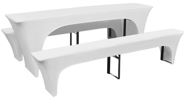 3 Slipcovers for Beer Table and Benches Stretch White 220 x 70 x 80 cm