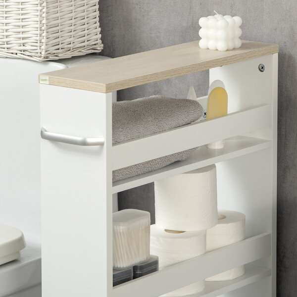 Kleankin Storage Cart, 4-Tier Compact Storage Trolley on Wheels and Handle, 48W x 15D x 80H cm, White
