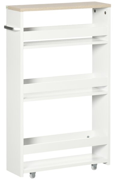 Kleankin Storage Cart, 4-Tier Compact Storage Trolley on Wheels and Handle, 48W x 15D x 80H cm, White
