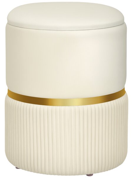 HOMCOM Round Storage Stool, Velvet-feel Fabric Upholstered Vanity Stool with Removable Top, Padded Seat and Hidden Space, Beige