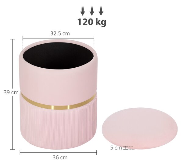 HOMCOM Velvet-Feel Storage Ottoman - Pink
