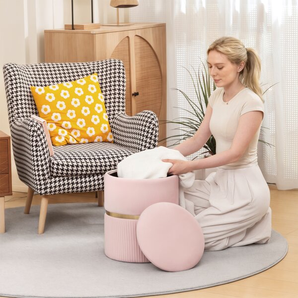 HOMCOM Velvet-Feel Storage Ottoman - Pink