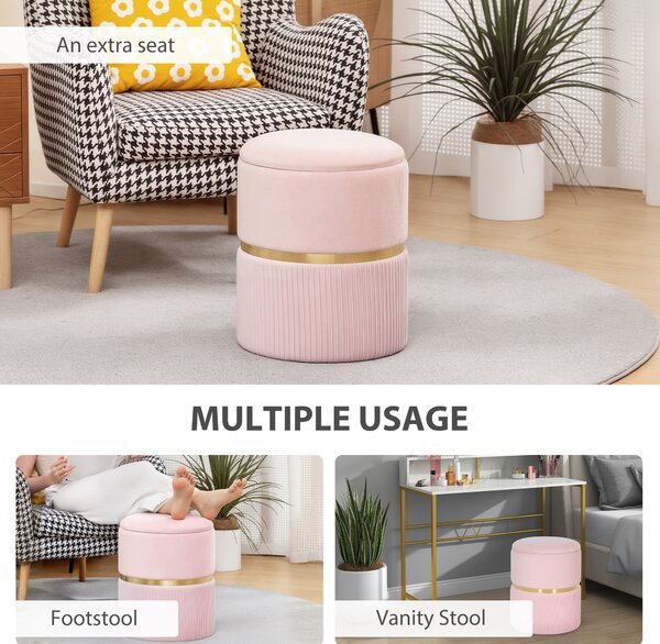 HOMCOM Velvet-Feel Storage Ottoman - Pink