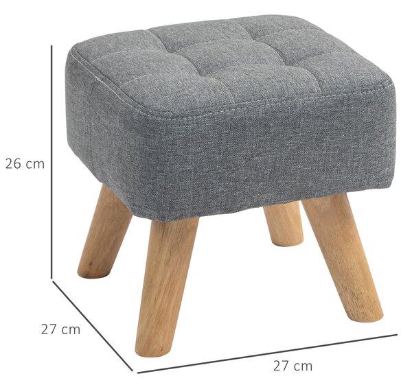 HOMCOM Modern Tufted Footstool, Fabric Foot Stool with Rubber Wood Legs, Padded Seat, for Living Room, Bedroom, Entryway, Grey Aosom UK