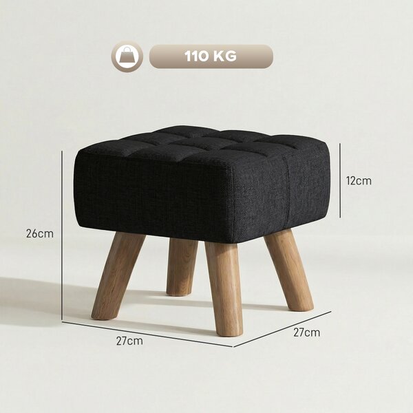 HOMCOM Linen-Look Square Padded Footstool - Black