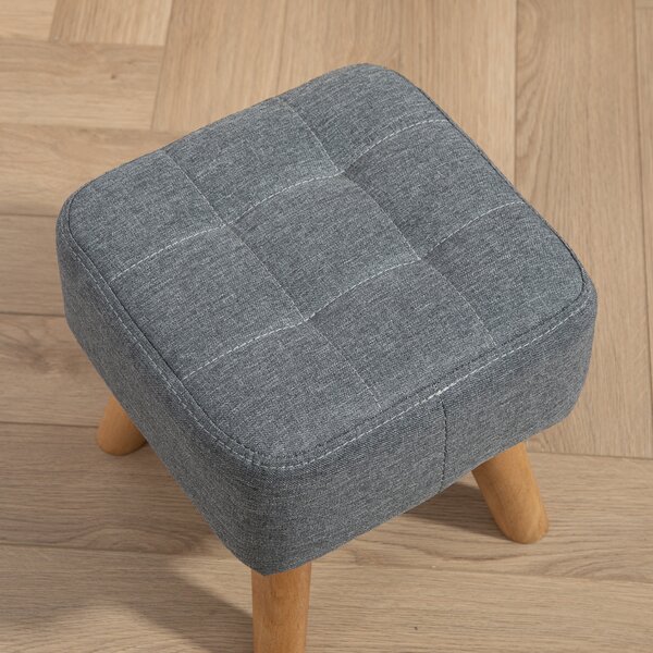 HOMCOM Modern Tufted Footstool, Fabric Foot Stool with Rubber Wood Legs, Padded Seat, for Living Room, Bedroom, Entryway, Grey Aosom UK