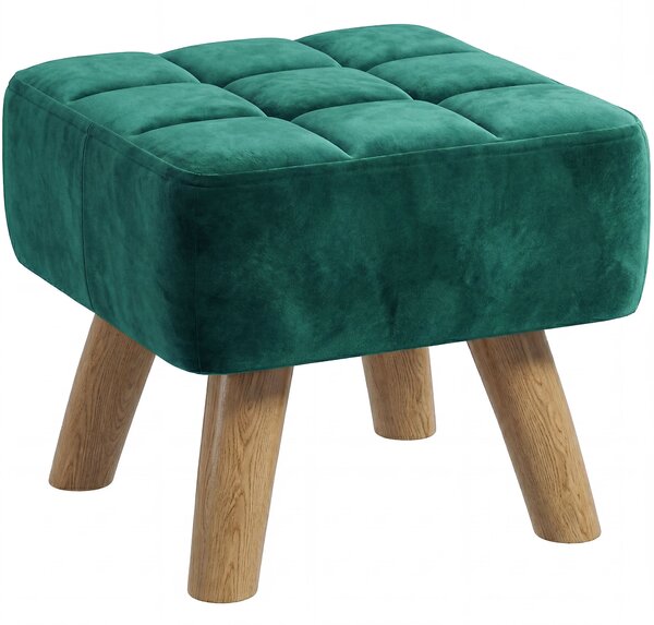 HOMCOM Velvet Square Padded Footstool - Dark Green