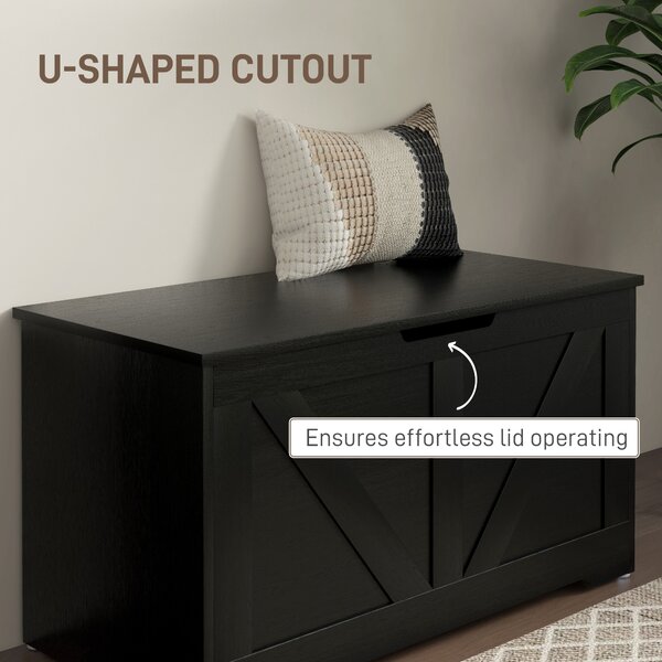 HOMCOM 100L Home Storage Box, with Safety Hinges - Black Wood-Effect