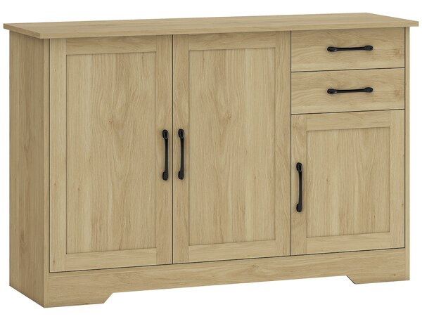 HOMCOM Sideboard with 2 Drawers Modern Storage Cabinet, Kitchen Cupboard with Adjustable Shelf and 3 Doors Natural