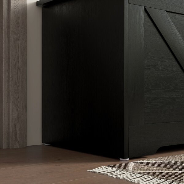 HOMCOM 100L Home Storage Box, with Safety Hinges - Black Wood-Effect