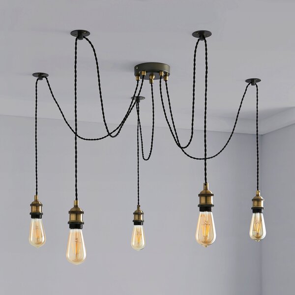 Logan 5 Light Spider Antique Brass Industrial Cluster Flex Ceiling Light