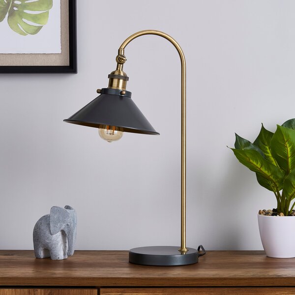 Logan Antique Brass Grey Industrial Table Lamp