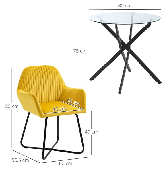 HOMCOM Modern Dining Furniture Set with Round Table and Accent Armchair Black and Yellow