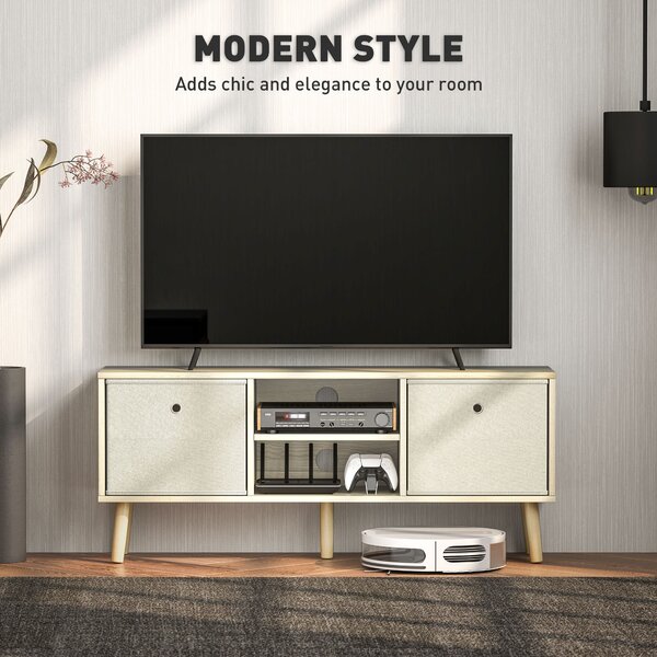 HOMCOM TV Cabinet Stand Unit for TVs up to 50'' with Foldable Drawers, Entertainment Centre for Living Room Natural Aosom UK