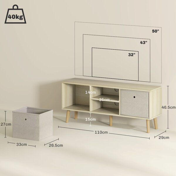 HOMCOM TV Cabinet Stand Unit for TVs up to 50'' with Foldable Drawers, Entertainment Centre for Living Room Natural Aosom UK