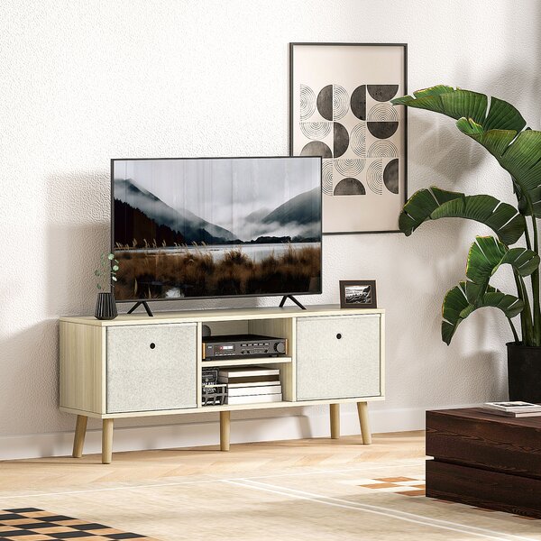 HOMCOM TV Cabinet Stand Unit for TVs up to 50'' with Foldable Drawers, Entertainment Centre for Living Room Natural Aosom UK