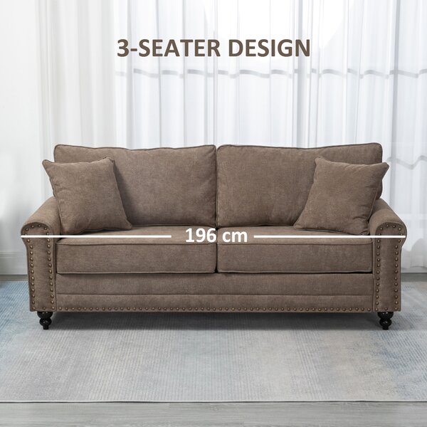HOMCOM 2 Seater Sofas for Living Room, Fabric Sofa with Nailhead Trim, Loveseat with Cushions and Throw Pillows, Brown