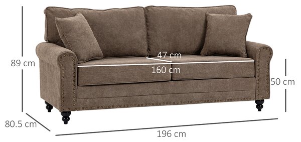 HOMCOM 2 Seater Sofas for Living Room, Fabric Sofa with Nailhead Trim, Loveseat with Cushions and Throw Pillows, Brown