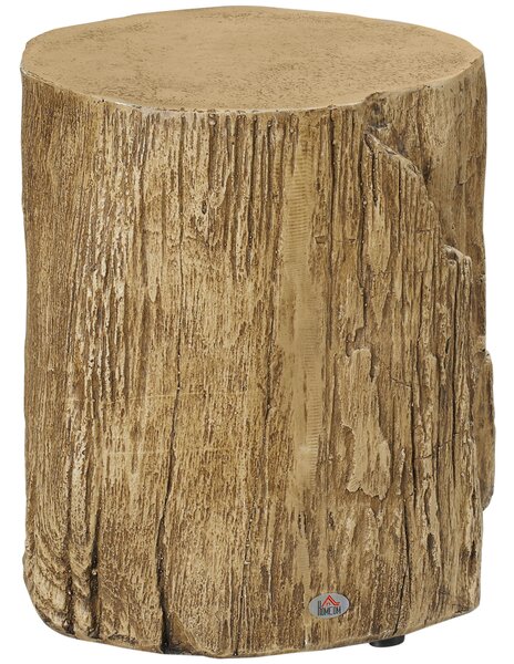 HOMCOM Tree Stump End Table, Round Concrete Side Table for Indoor and Outdoor Use, Natural Wood Effect