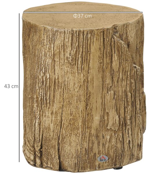 HOMCOM Tree Stump End Table, Round Concrete Side Table for Indoor and Outdoor Use, Natural Wood Effect