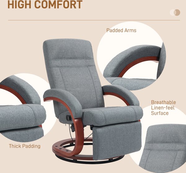 HOMCOM 135° Manual Reclining Swivel Chair, with Footrest - Grey