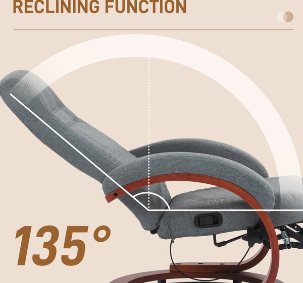 HOMCOM 135° Manual Reclining Swivel Chair, with Footrest - Grey