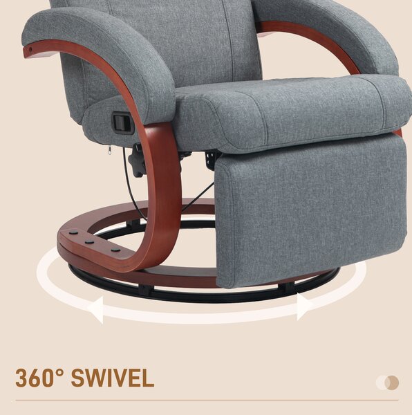 HOMCOM 135° Manual Reclining Swivel Chair, with Footrest - Grey