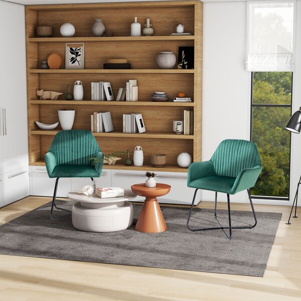 HOMCOM Velvet Armchair Duo: Luxurious Lounge Seating with Metal Base, Emerald Green Aosom UK