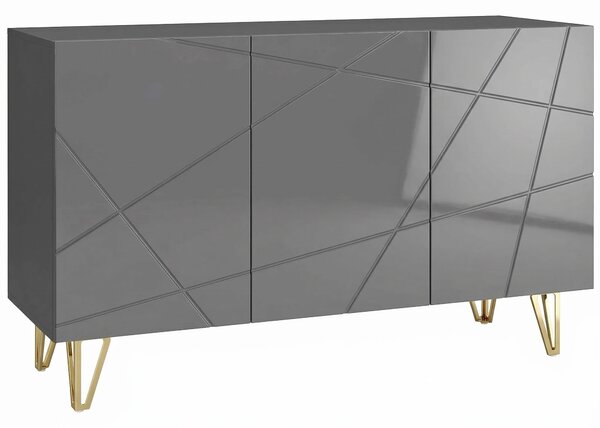 HOMCOM Modern Luxe High Gloss Sideboard, with Hairpin Legs, Grey