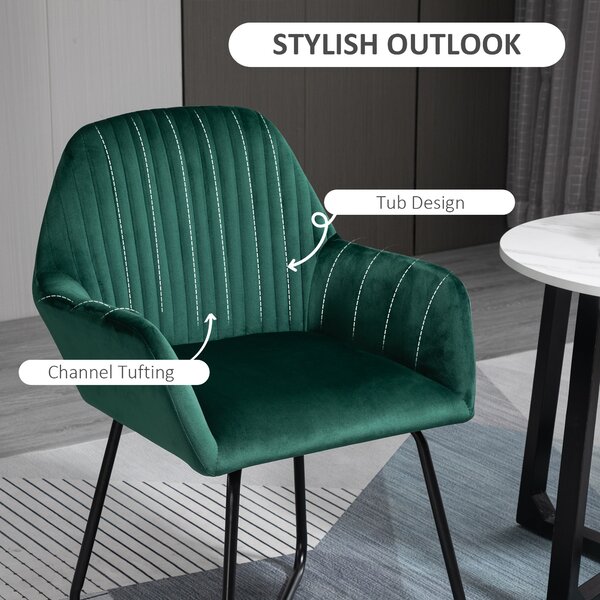 HOMCOM Velvet Armchair Duo: Luxurious Lounge Seating with Metal Base, Emerald Green Aosom UK