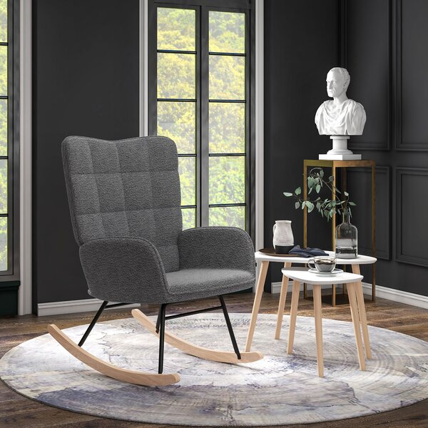 HOMCOM Living Room Furniture Set, Wingback Rocking Chair and Two Nesting Coffee Tables, White and Dark Grey