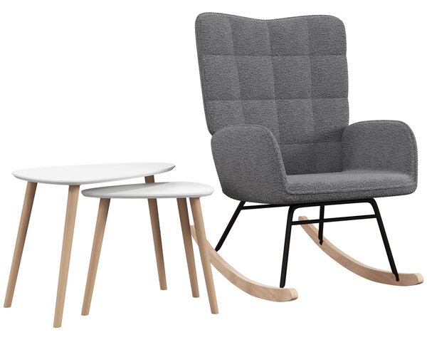 HOMCOM Living Room Furniture Set, Wingback Rocking Chair and Two Nesting Coffee Tables, White and Dark Grey