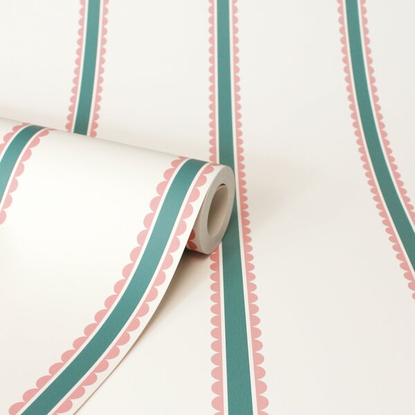 Teal Scallop Stripe Wallpaper