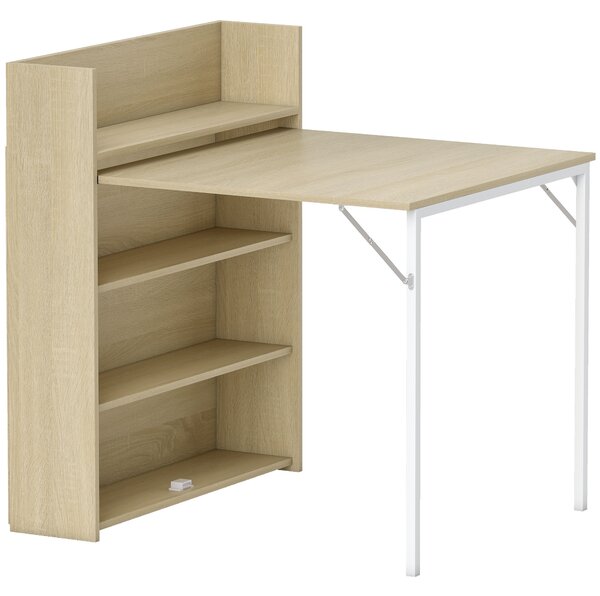 HOMCOM Kitchen Table, Folding Dining Table, with 4-Tier Shelves, Modern Drop-Leaf Table, Oak Wood Effect