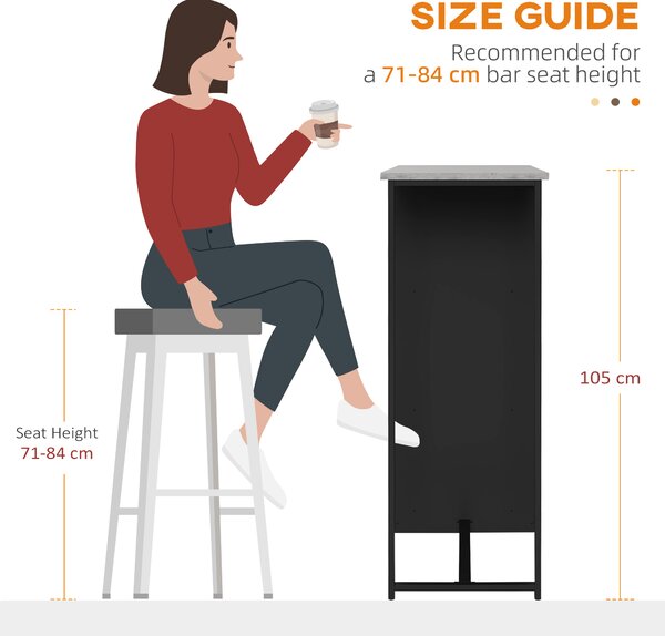 HOMCOM Breakfast Bar Table, Bar Table with 3-Tier Storage Shelf and Wine Rack, 105W x 40D x 105H cm, Black
