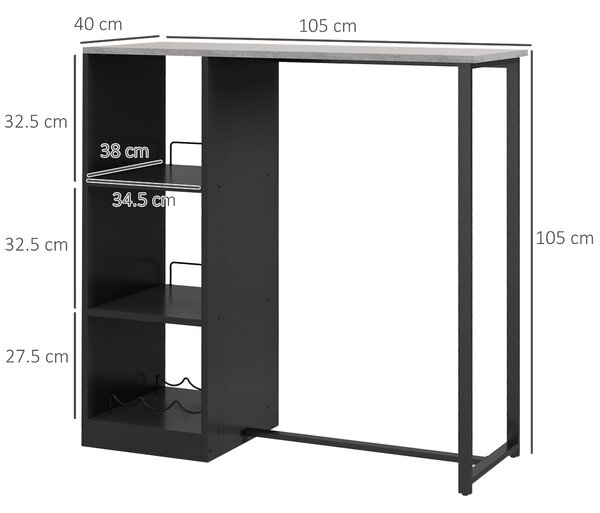 HOMCOM Breakfast Bar Table, Bar Table with 3-Tier Storage Shelf and Wine Rack, 105W x 40D x 105H cm, Black