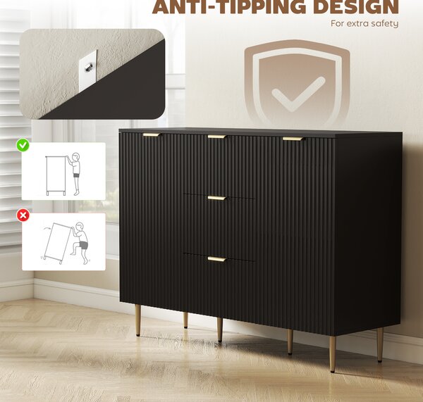HOMCOM 2-Door Sideboard with 3 Drawers and Adjustable Shelves - Black