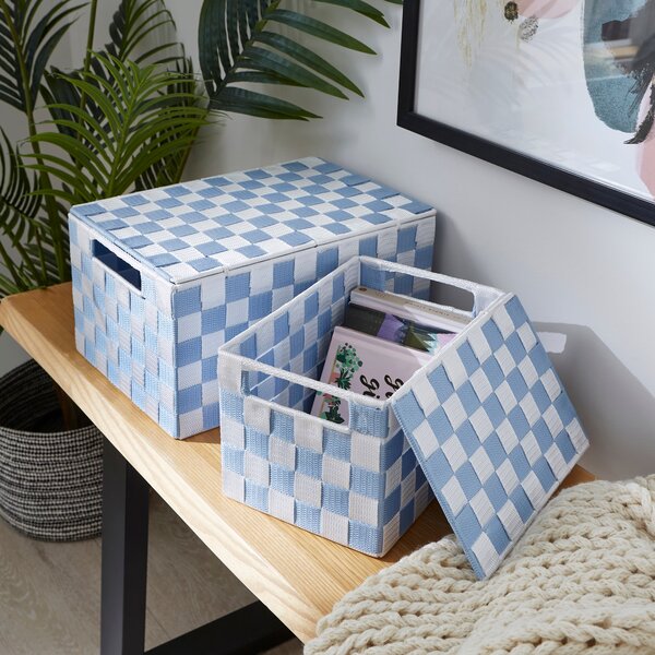 Set of 2 Checkered Boxes with Lid Belle Blue