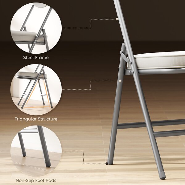 HOMCOM Set of Four Folding Corduroy Seat Chairs - Off-White