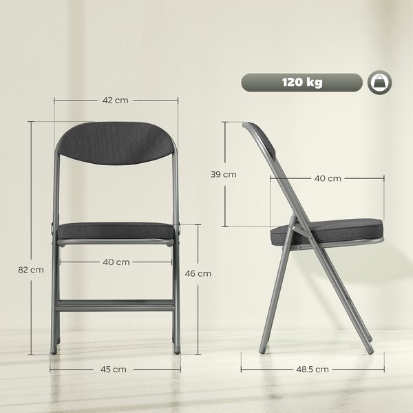HOMCOM Set of Four Folding Corduroy Seat Chairs - Dark Grey