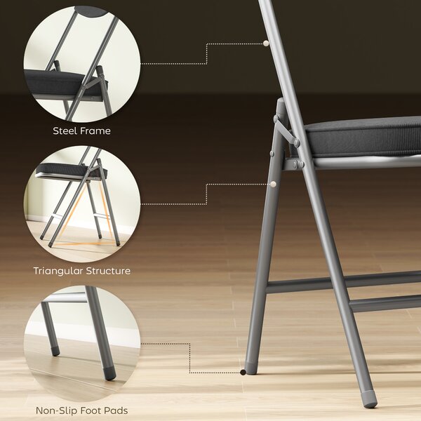 HOMCOM Set of Four Folding Corduroy Seat Chairs - Dark Grey