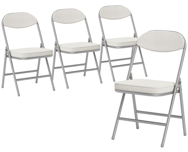 HOMCOM Set of Four Folding Corduroy Seat Chairs - Off-White