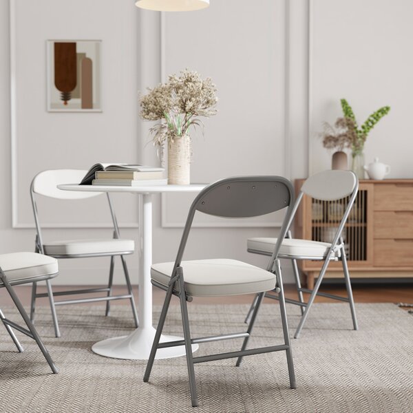 HOMCOM Set of Four Folding Corduroy Seat Chairs - Off-White