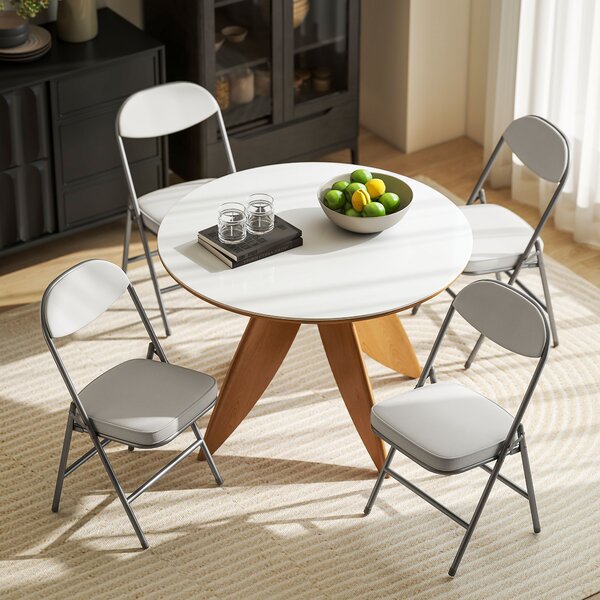 HOMCOM Set of Four Folding Corduroy Seat Chairs - Off-White
