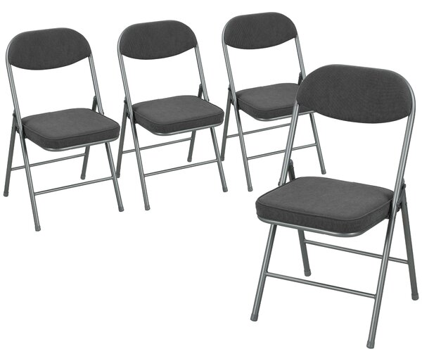 HOMCOM Set of Four Folding Corduroy Seat Chairs - Dark Grey