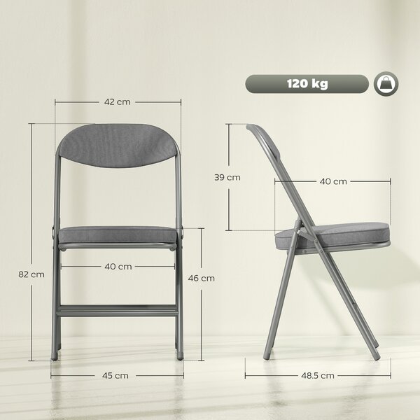 HOMCOM Set of Four Folding Corduroy Seat Chairs - Grey