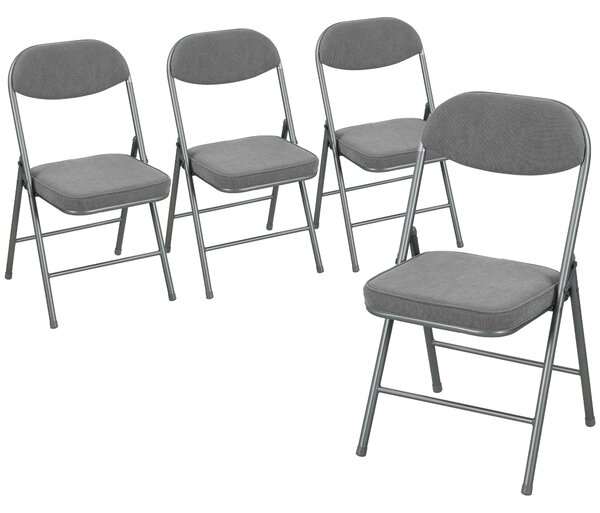HOMCOM Set of Four Folding Corduroy Seat Chairs - Grey
