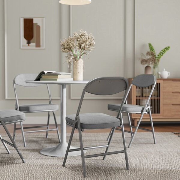 HOMCOM Set of Four Folding Corduroy Seat Chairs - Grey